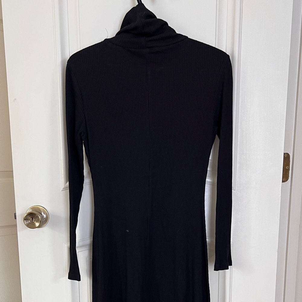 Turtle neck, long sleeve, long flared dress